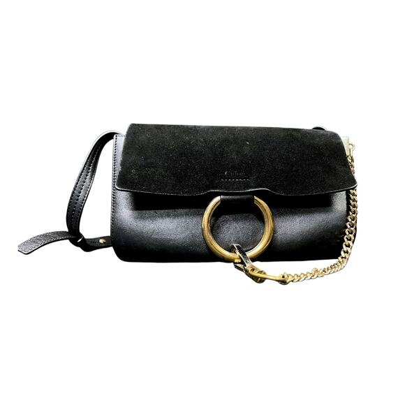 Chloe Faye Small Black & Gold Handpag with Shoulder Strap - $1,350 Retail - Picture 1 of 11